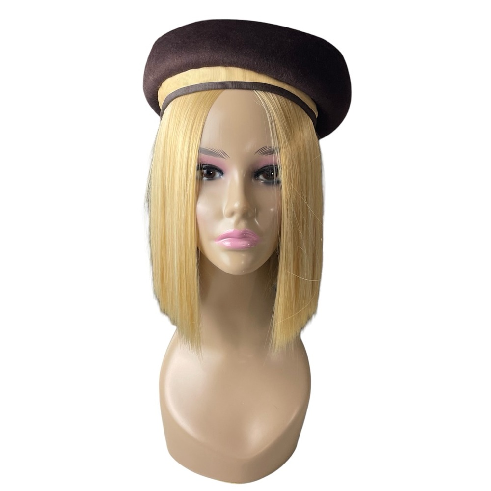 Vintage Sears Millinery 100% Wool Felt Hat Grosgrain Ribbon Trim Bow Brown Beige